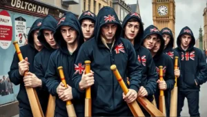 Proud Boys UK members showing support for the British monarchy during a public demonstration